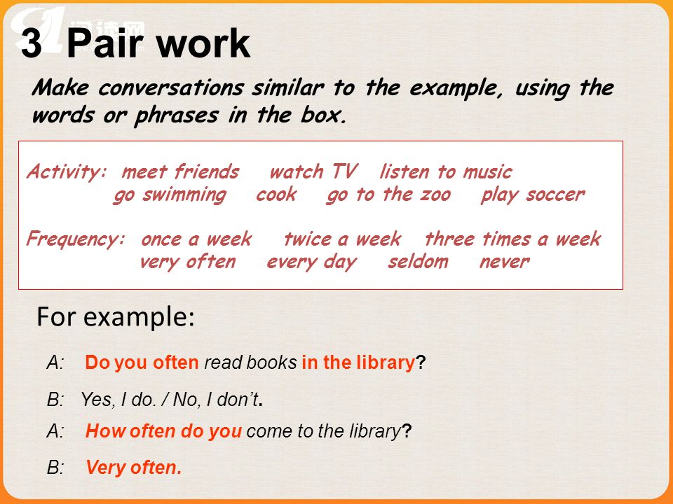 3 Pair work Make conversations similar to the example, using the. words or phrases in the box.