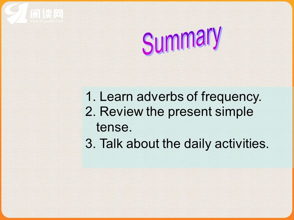 Summary 1. Learn adverbs of frequency.