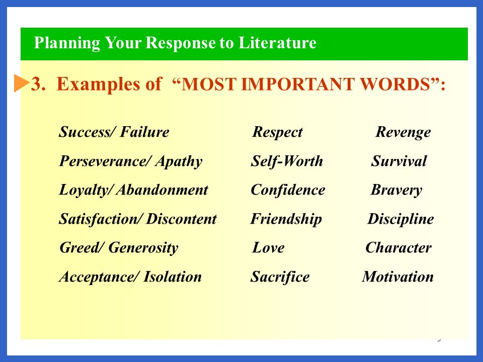 3. Examples of MOST IMPORTANT WORDS :