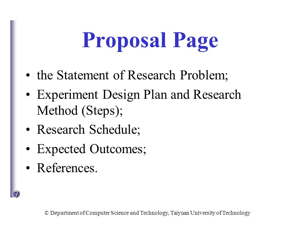 Proposal Page the Statement of Research Problem;