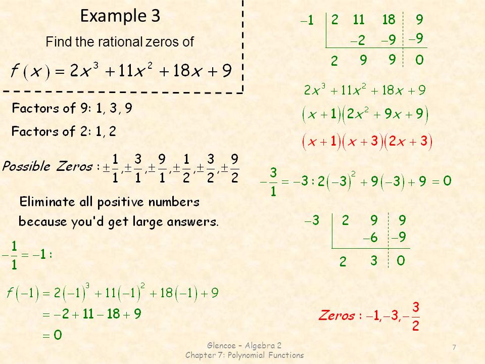 Example 3 Find the rational zeros of Glencoe – Algebra 2