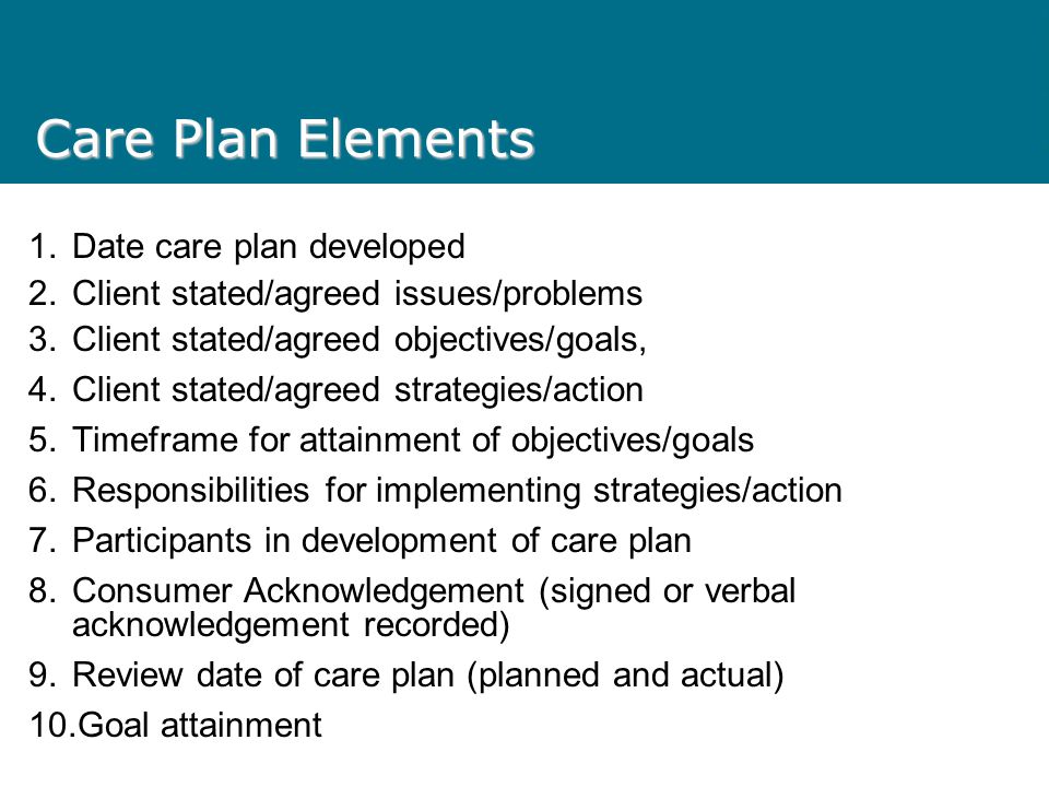 Care Plan Elements Date care plan developed