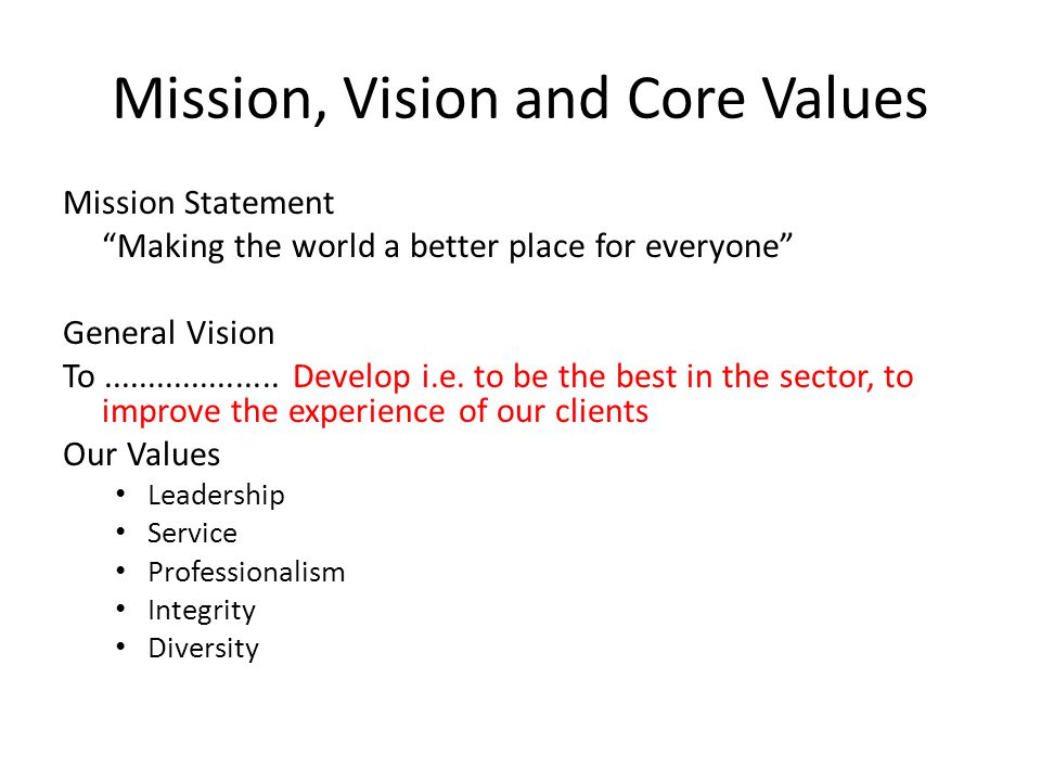 Mission, Vision and Core Values