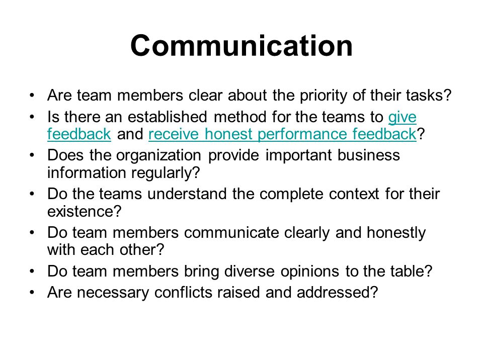 Communication Are team members clear about the priority of their tasks