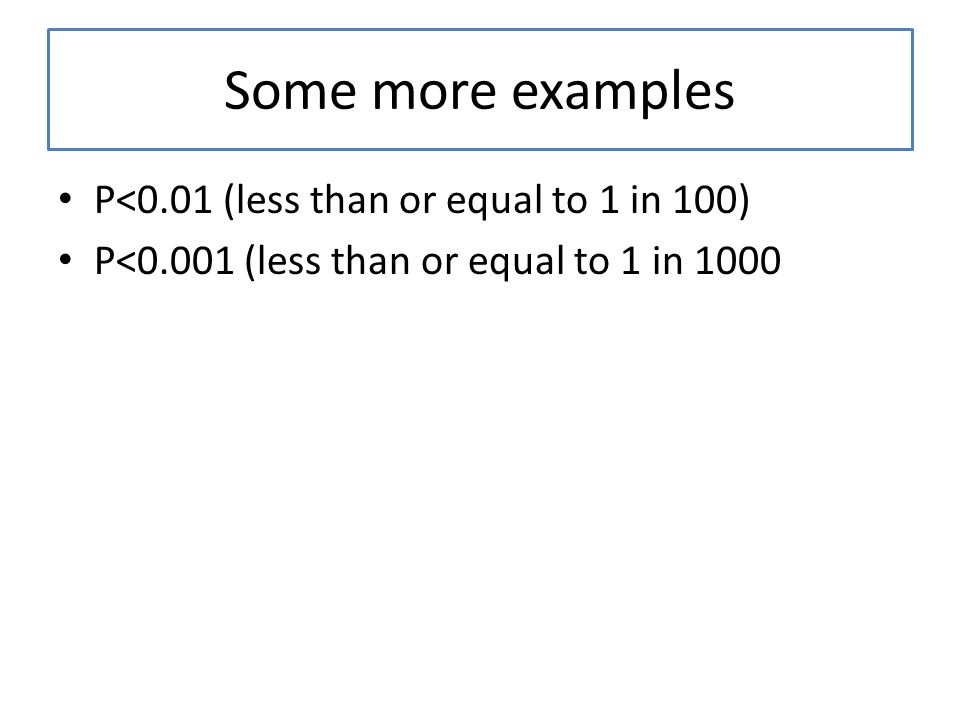 Some more examples P<0.01 (less than or equal to 1 in 100)