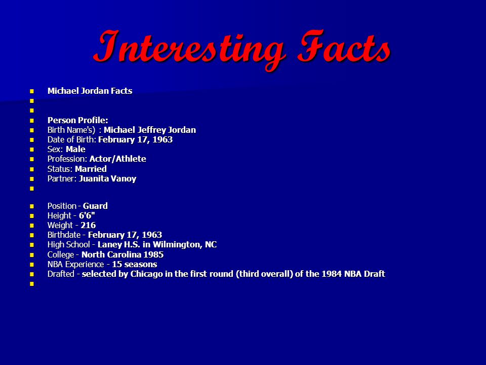 Interesting Facts Michael Jordan Facts Person Profile: