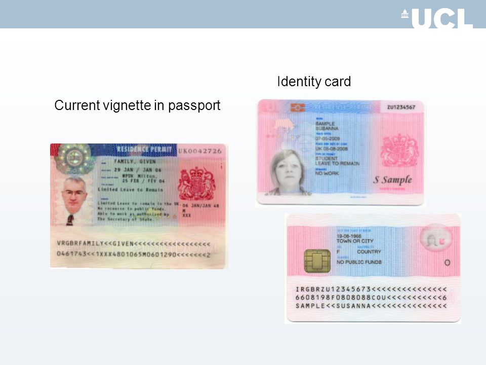 Identity card Current vignette in passport
