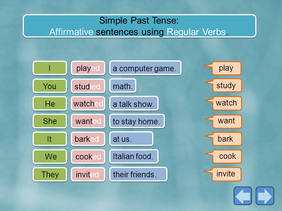 Simple Past Tense: Affirmative sentences using Regular Verbs.