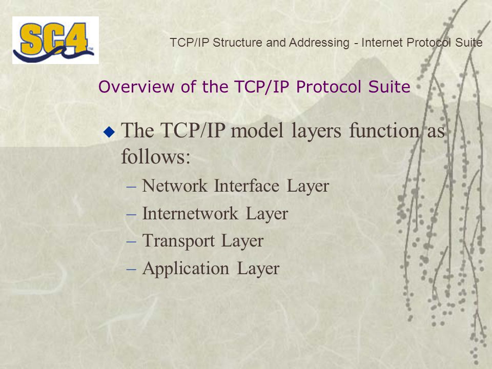 The TCP/IP model layers function as follows: