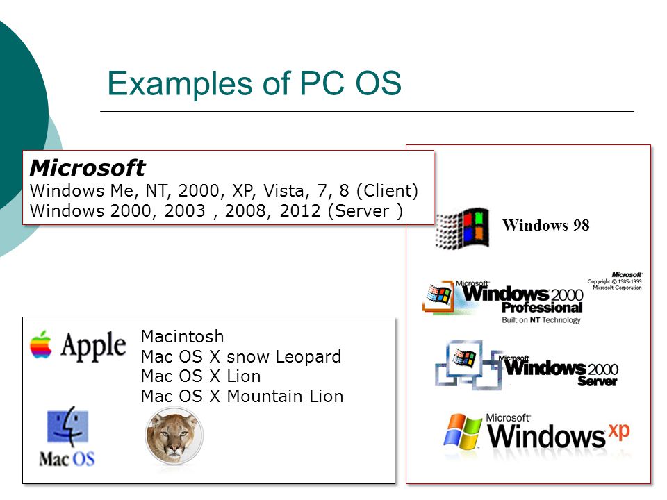 Examples of PC OS Microsoft
