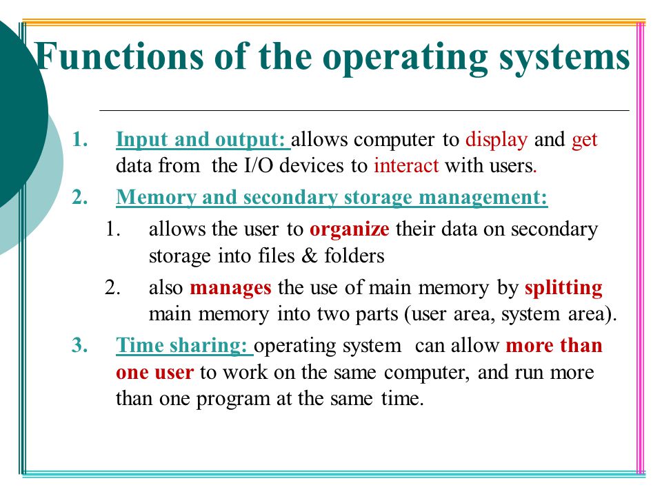 Functions of the operating systems