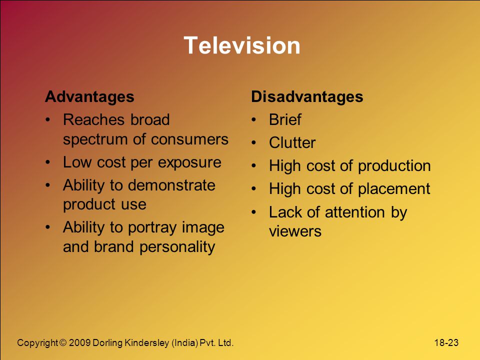 Television Advantages Reaches broad spectrum of consumers