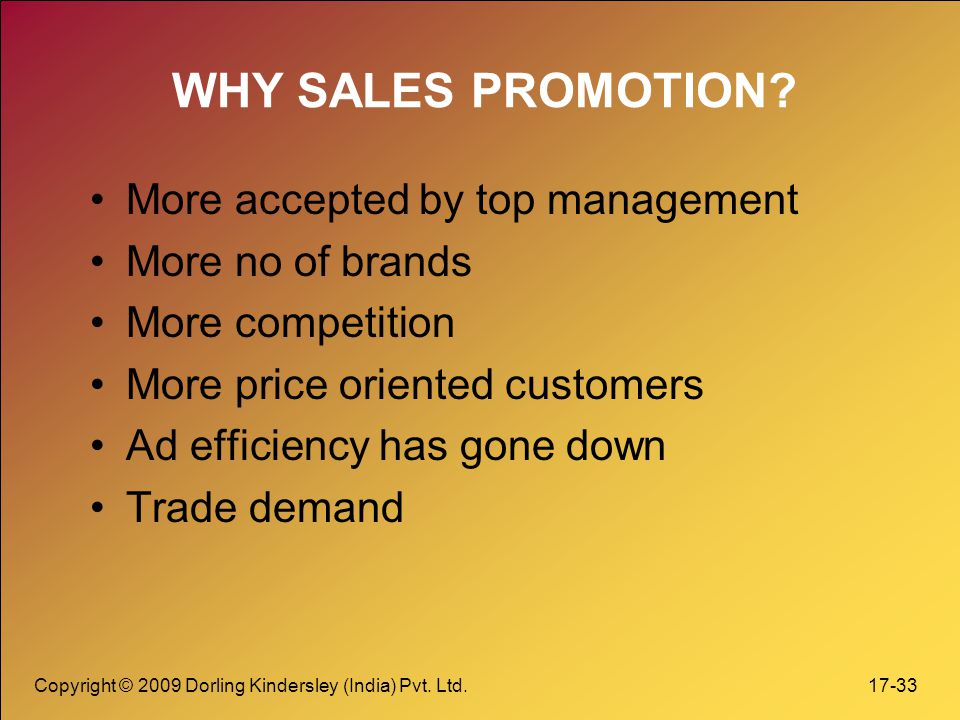 WHY SALES PROMOTION More accepted by top management More no of brands