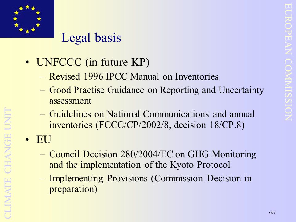 Legal basis UNFCCC (in future KP) EU
