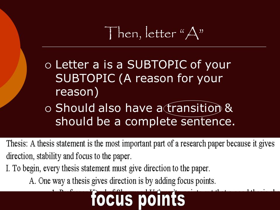 Then, letter A focus points