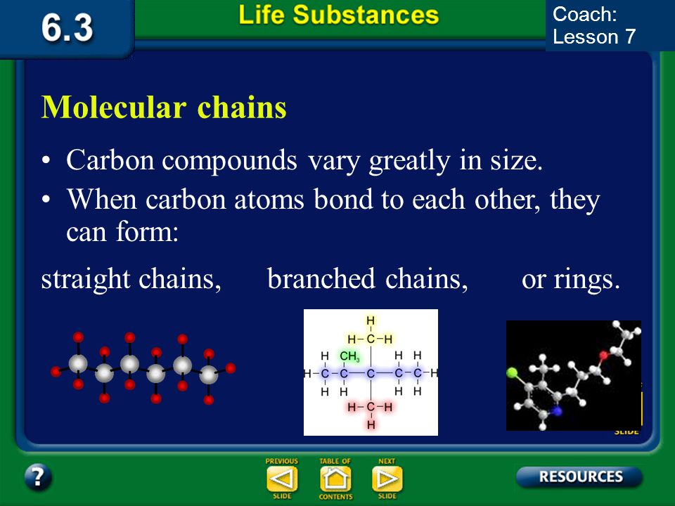 Molecular chains Carbon compounds vary greatly in size.