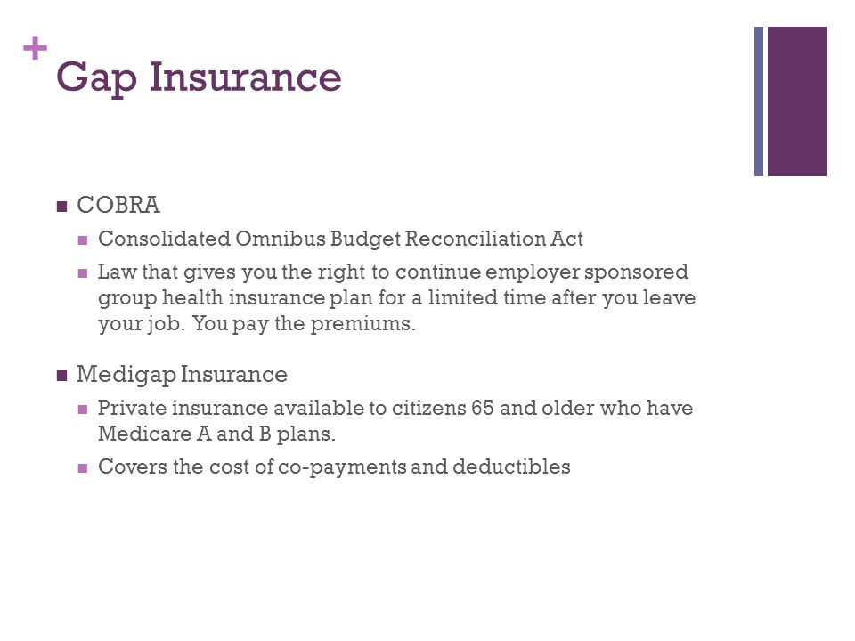 Gap Insurance COBRA Medigap Insurance