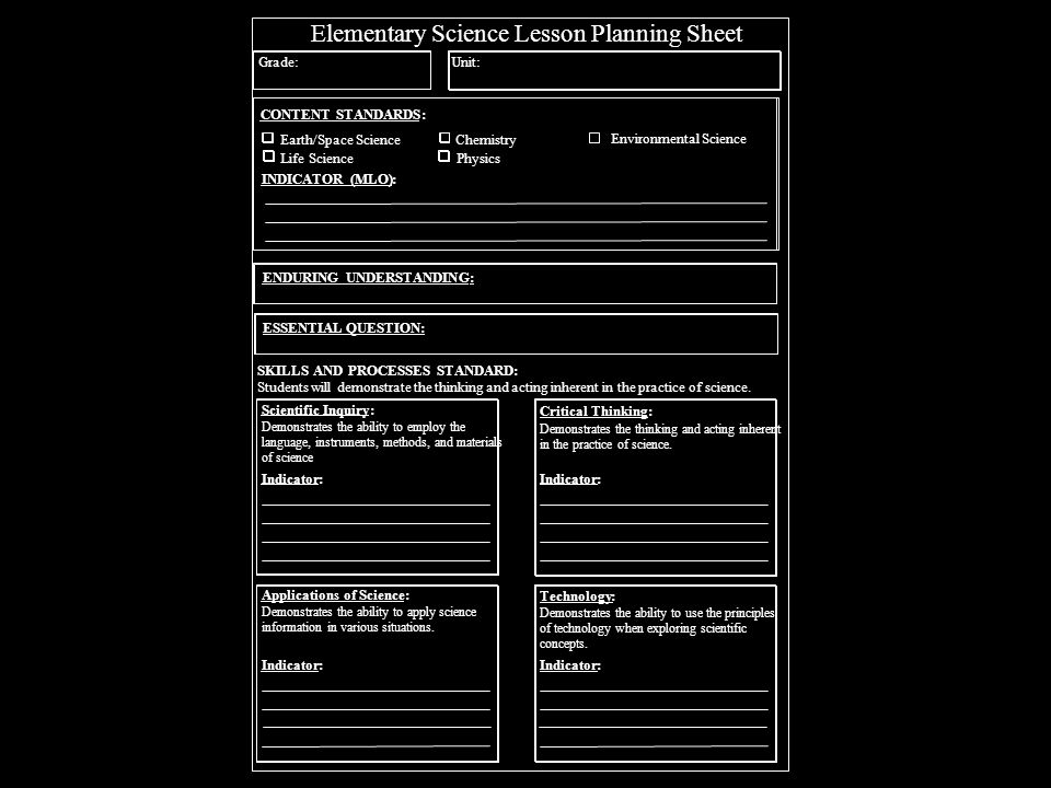 Science Lesson Planning Sheet