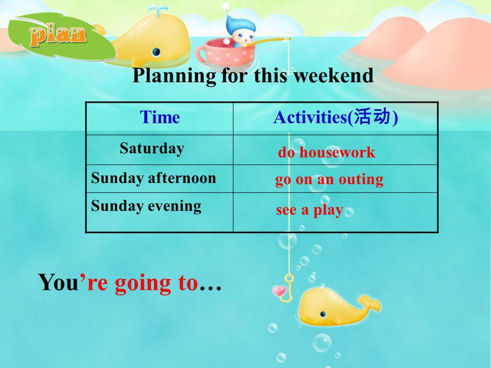 You’re going to… Planning for this weekend Time Activities(活动)