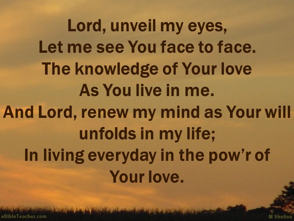 Lord, unveil my eyes, Let me see You face to face
