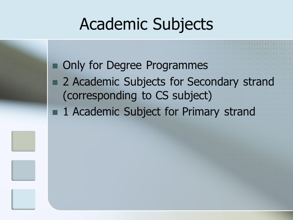 Academic Subjects Only for Degree Programmes