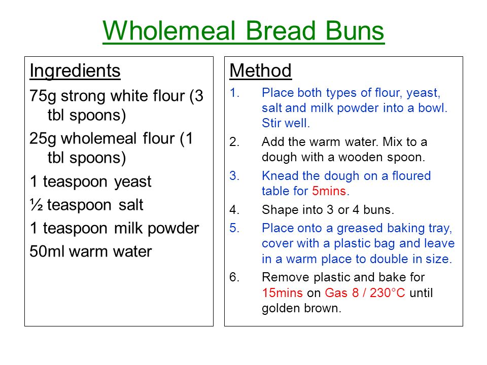 Wholemeal Bread Buns Ingredients Method