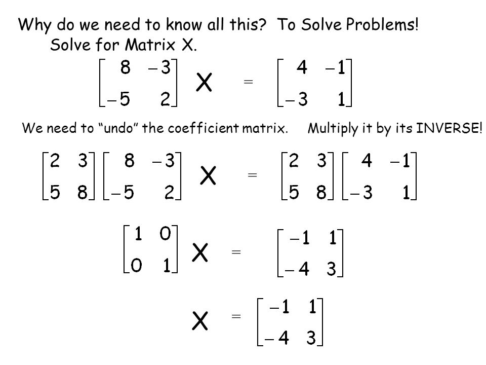 X X X X Why do we need to know all this To Solve Problems!