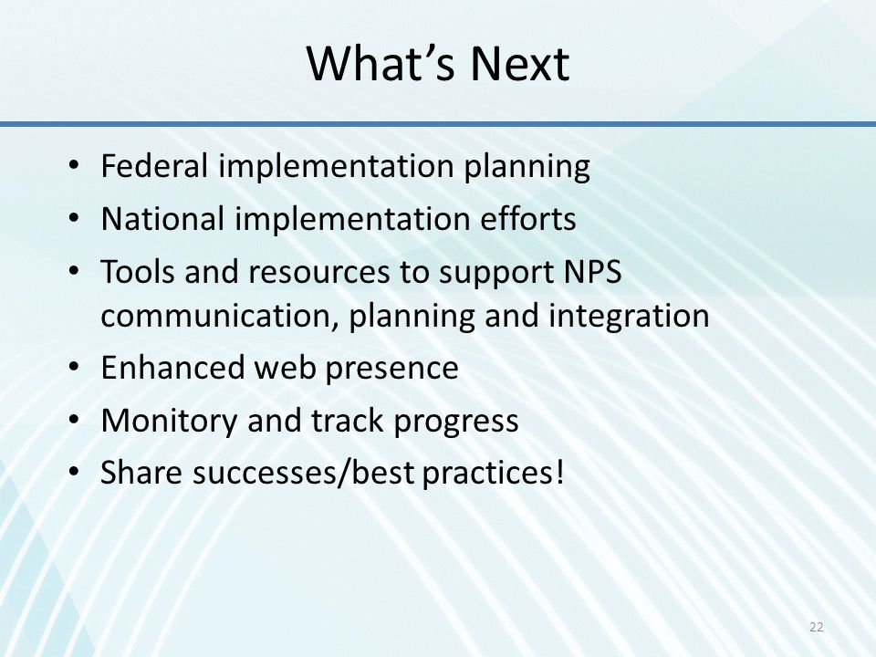 What’s Next Federal implementation planning