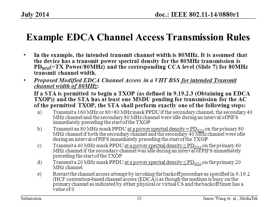 Example EDCA Channel Access Transmission Rules