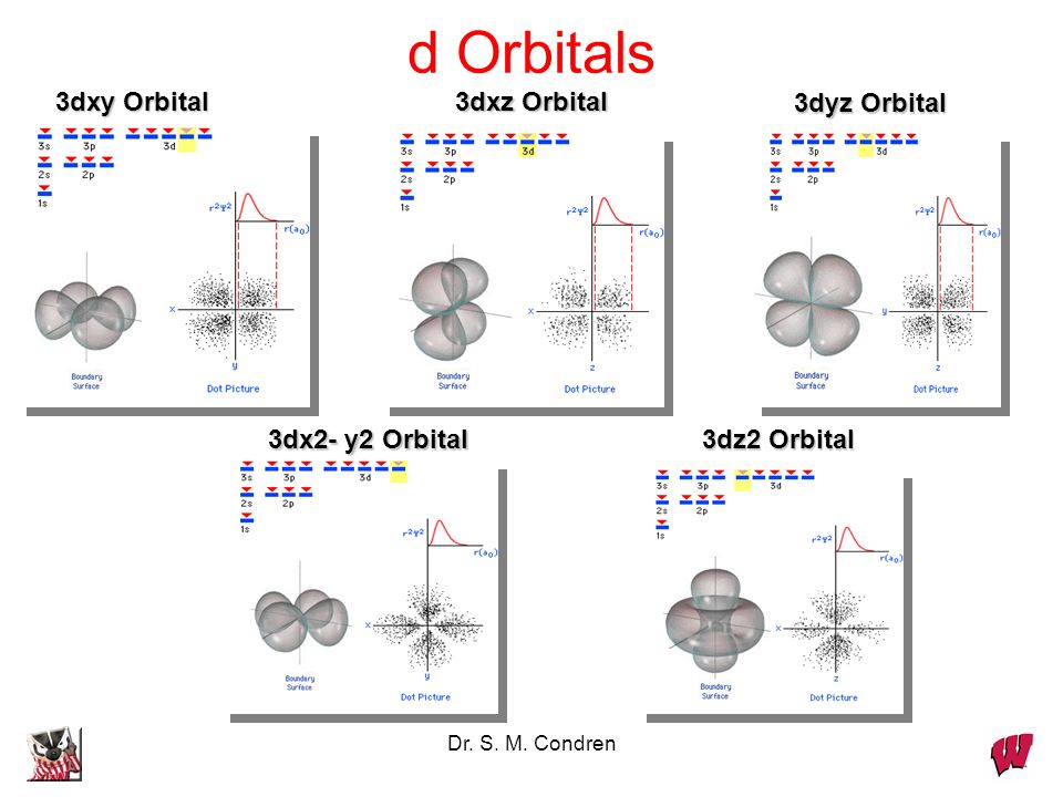 d Orbitals 3dxy Orbital 3dxz Orbital 3dyz Orbital 3dx2- y2 Orbital.