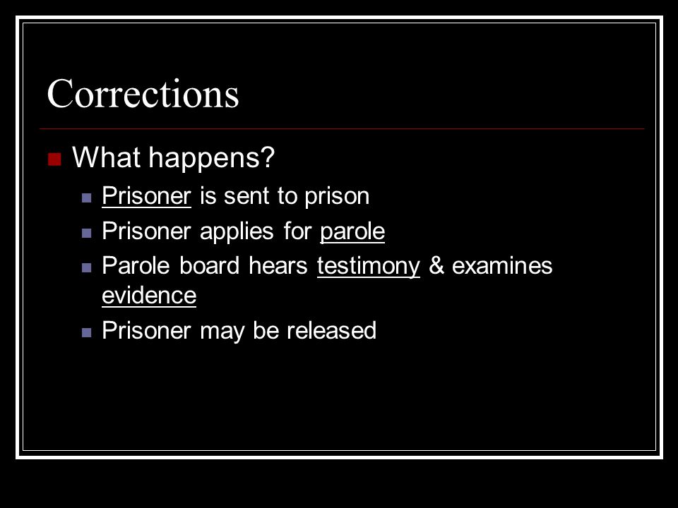 Corrections What happens Prisoner is sent to prison