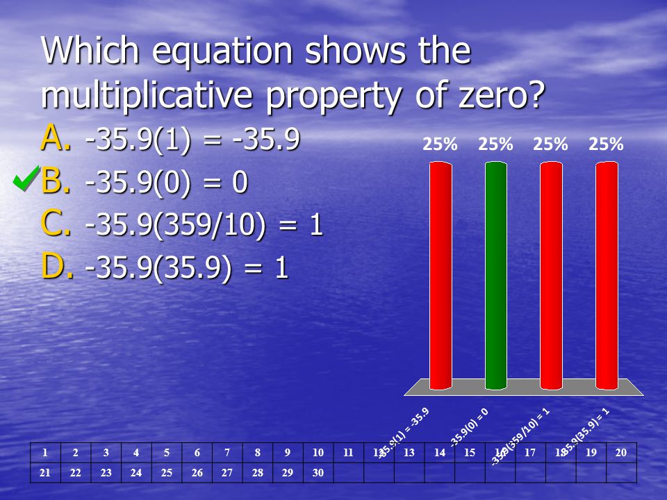 Which equation shows the multiplicative property of zero