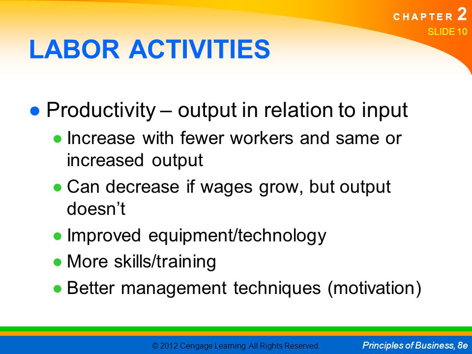 LABOR ACTIVITIES Productivity – output in relation to input
