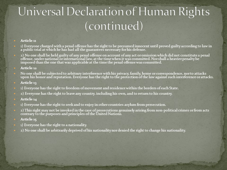 Universal Declaration of Human Rights (c0ntinued)