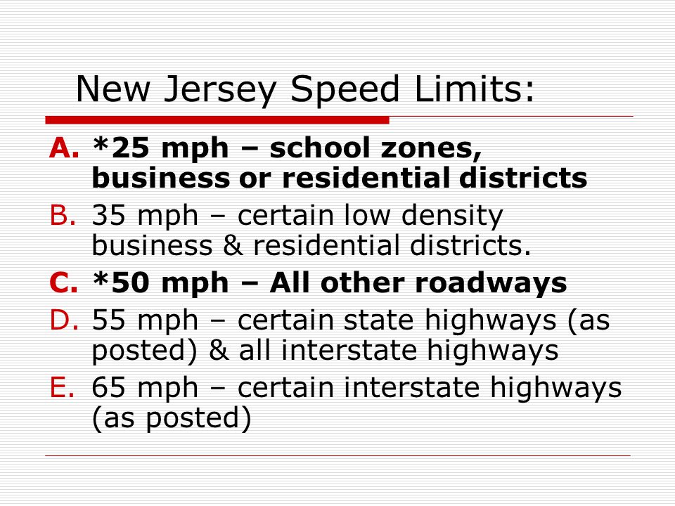 New Jersey Speed Limits: