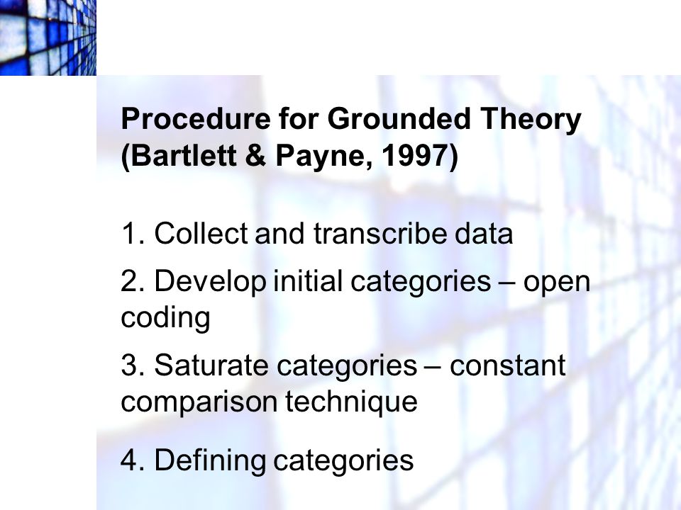 Procedure for Grounded Theory (Bartlett & Payne, 1997)