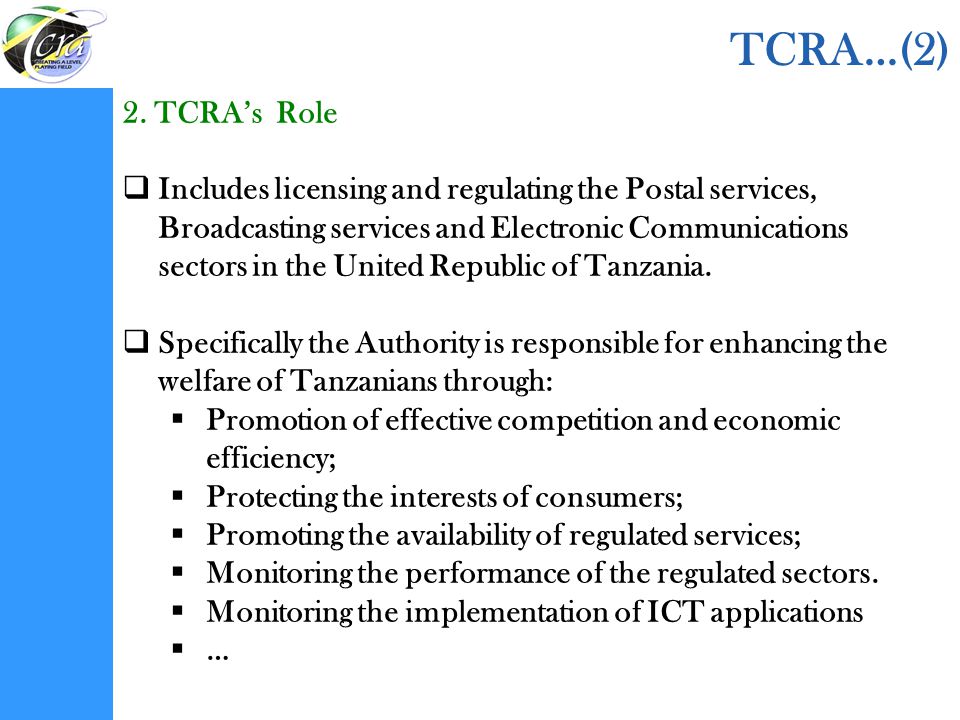 TCRA…(2) 2. TCRA’s Role.
