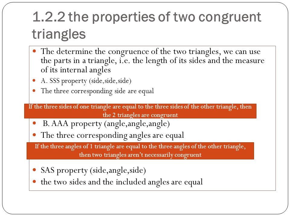 1.2.2 the properties of two congruent triangles