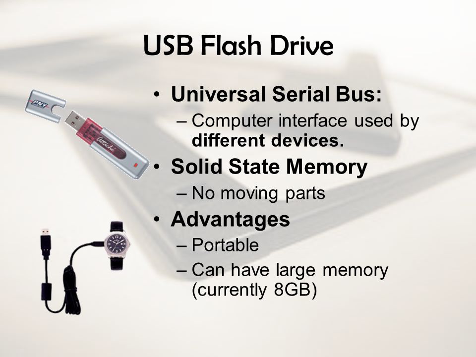 USB Flash Drive Universal Serial Bus: Solid State Memory Advantages