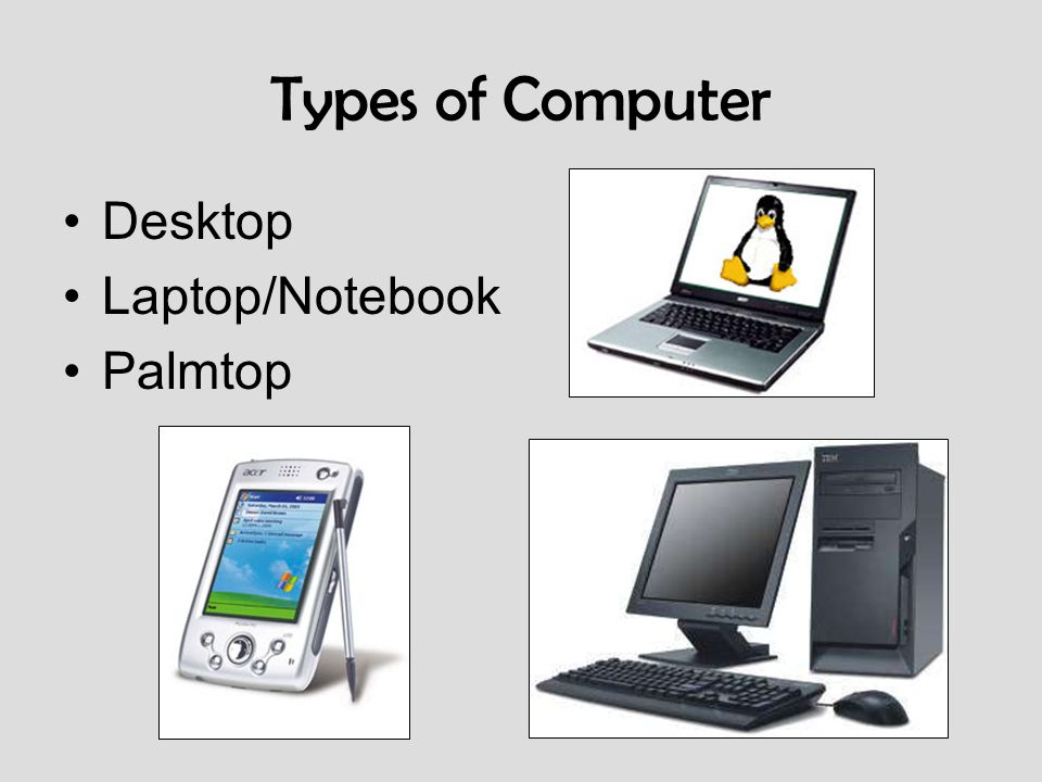 Types of Computer Desktop Laptop/Notebook Palmtop
