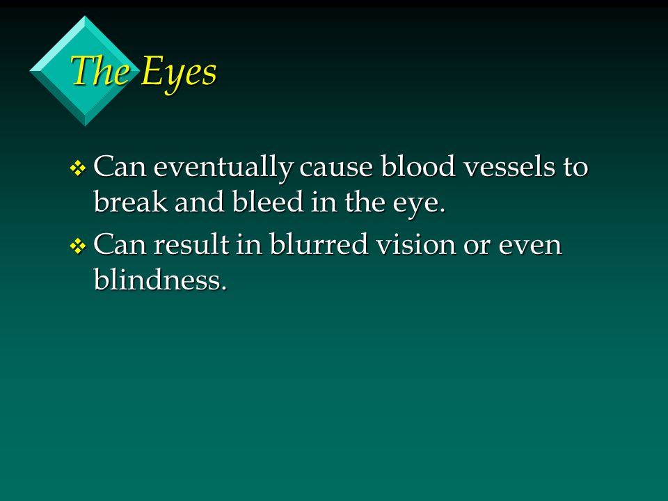 The Eyes Can eventually cause blood vessels to break and bleed in the eye.