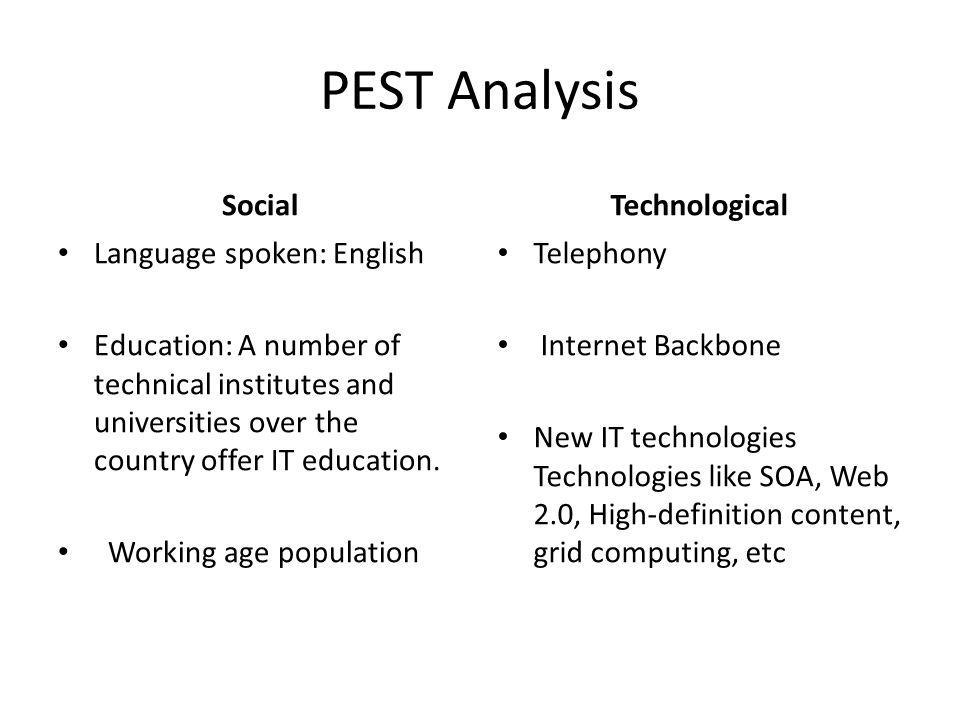 PEST Analysis Social Technological Language spoken: English