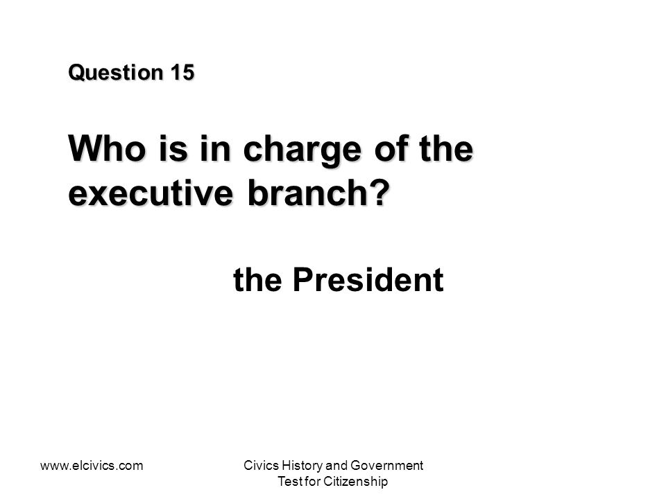 Question 15 Who is in charge of the executive branch