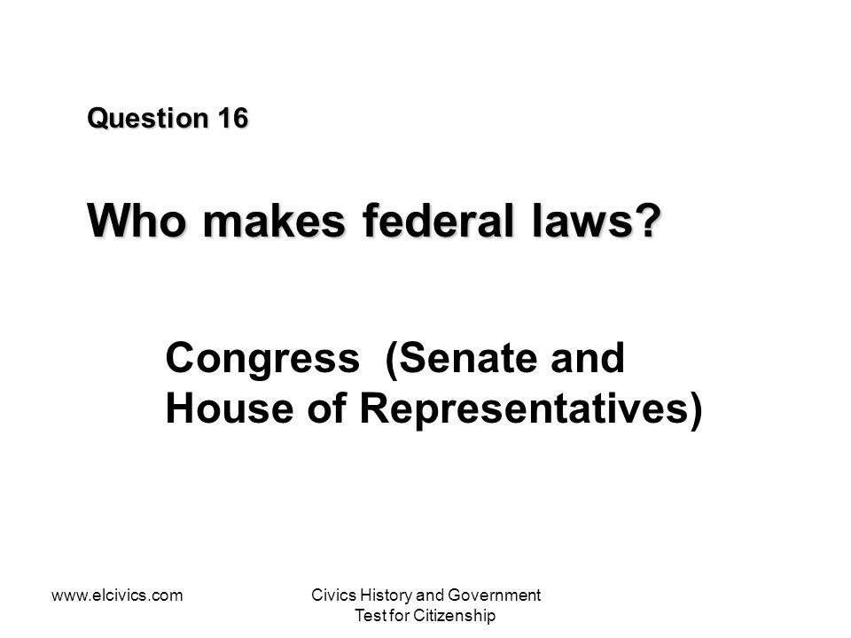 Question 16 Who makes federal laws