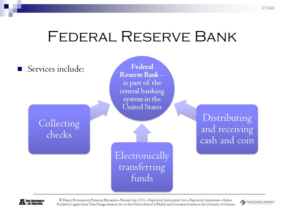 Federal Reserve Bank Distributing and receiving cash and coin