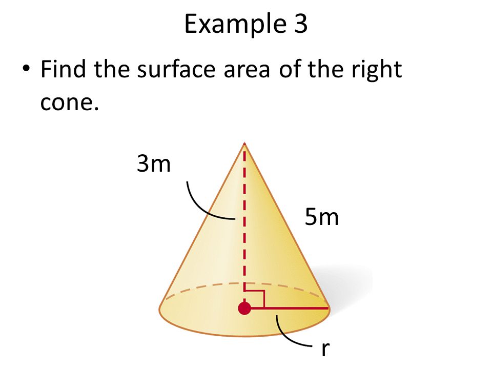 Example 3 Find the surface area of the right cone. 3m 5m r