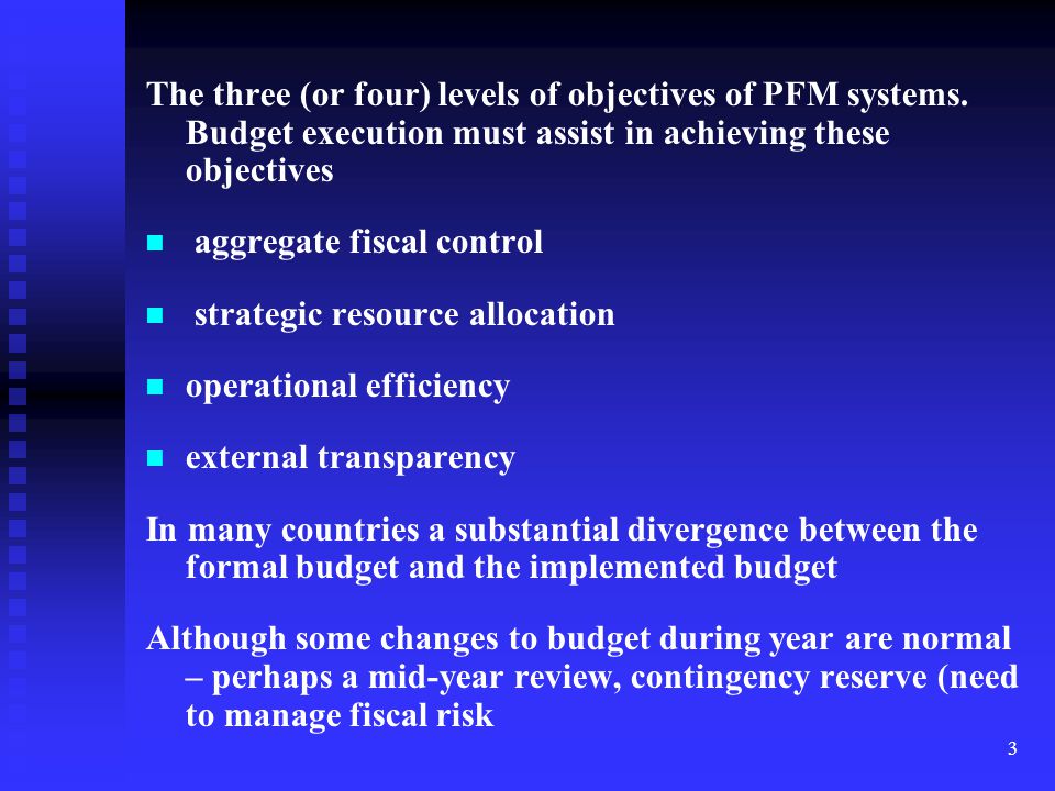 The three (or four) levels of objectives of PFM systems
