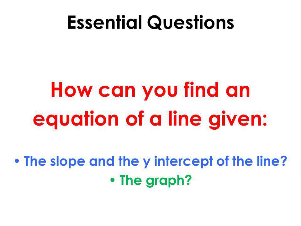 equation of a line given: The slope and the y intercept of the line