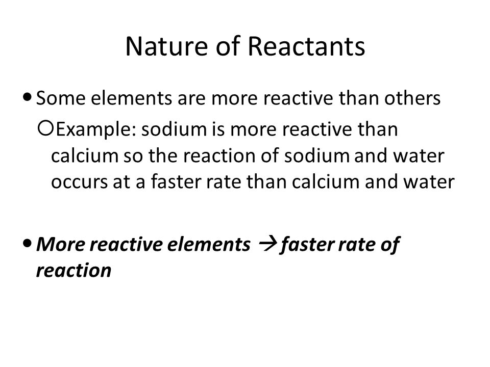 Nature of Reactants Some elements are more reactive than others