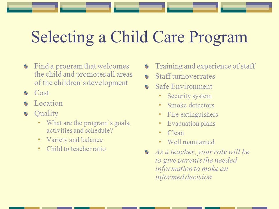 Selecting a Child Care Program